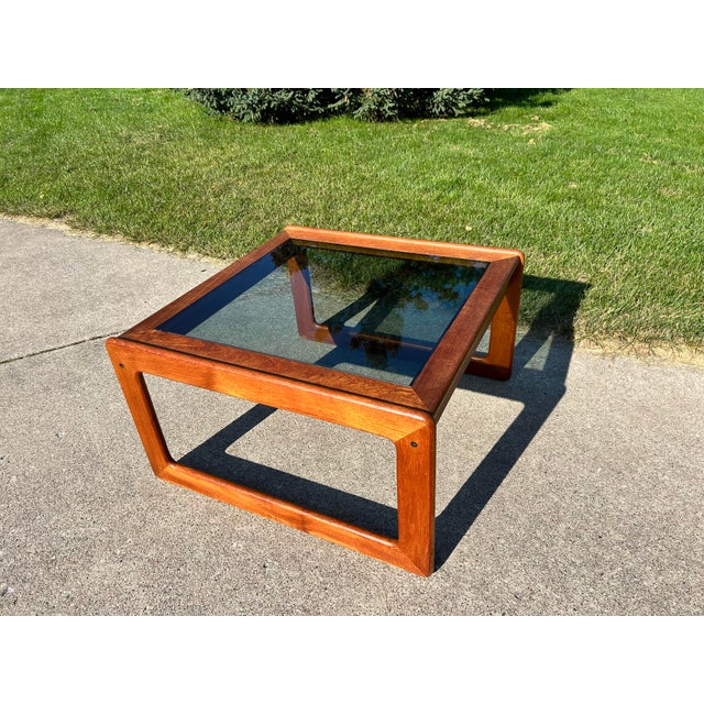 Komfort Vintage Danish Mid-Century Modern Teak Coffee Table by Komfort Møbel, Denmark | 1960s Scandinavian Design With Smoked Glass Top For Sale - Image 4 of 10