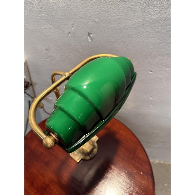 Churchill Ministerial Lamp in Brass and Green Opaline Glass, 1920s For Sale - Image 4 of 8