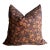 Brown Floral Linen Pillow With Brass Zipper and Down Feather Insert For Sale