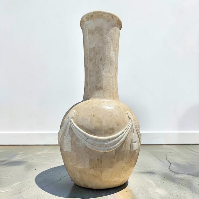 Stone Vintage Tessellated Stone Vase With Ribbons For Sale - Image 7 of 10