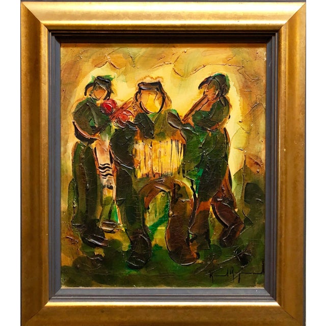 Raoul Raymond, Jewish Klezmer Musicians, Israeli Judaica Impasto Palette Knife Oil Painting For Sale