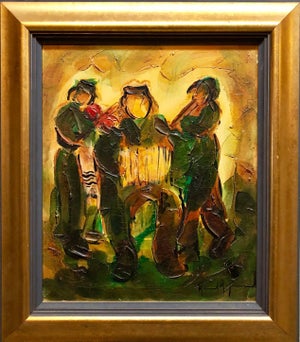 Raoul Raymond, Jewish Klezmer Musicians, Israeli Judaica Impasto Palette Knife Oil Painting