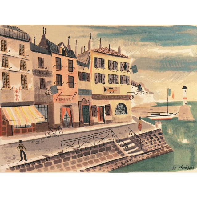 Tan 'Breton Village With Lighthouse' by Charles De Montfort, Mid-Century French Post-Impressionist For Sale - Image 8 of 8