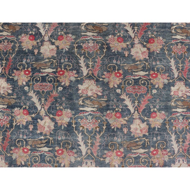 Antique Persian Tabriz Rug With Brid Design in Blue 8'8 X 12' For Sale - Image 13 of 16