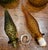 Pair of Vintage Glass Genie Bottles - Amber Diamond and Green Hobnail For Sale - Image 11 of 15