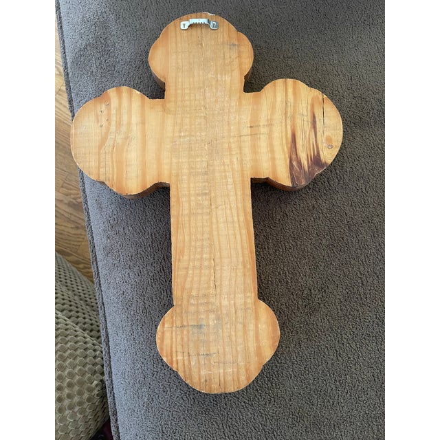 Wood Wall Cross With Ornate Silver Inlay For Sale - Image 6 of 6