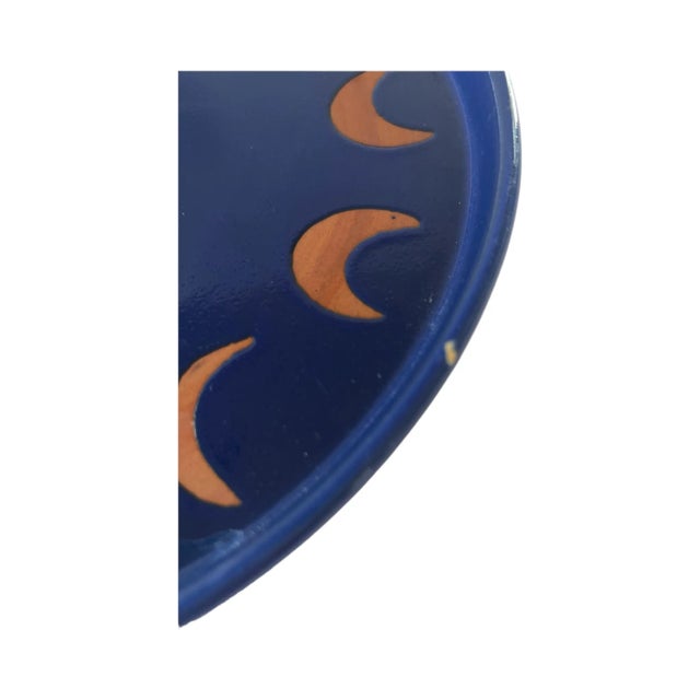 Handmade Blue and Terra Cotta Moon Phases Serving Plate For Sale - Image 4 of 5