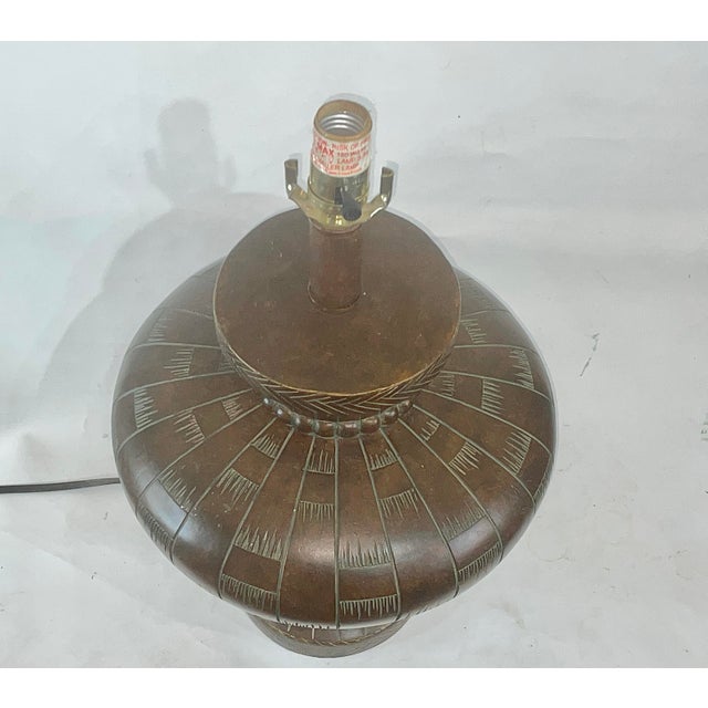 Sculpture Materials Mid-Century Tribal Sgraffito Plaster Table Lamp. Bronze Toned, Circa 1960s For Sale - Image 7 of 7