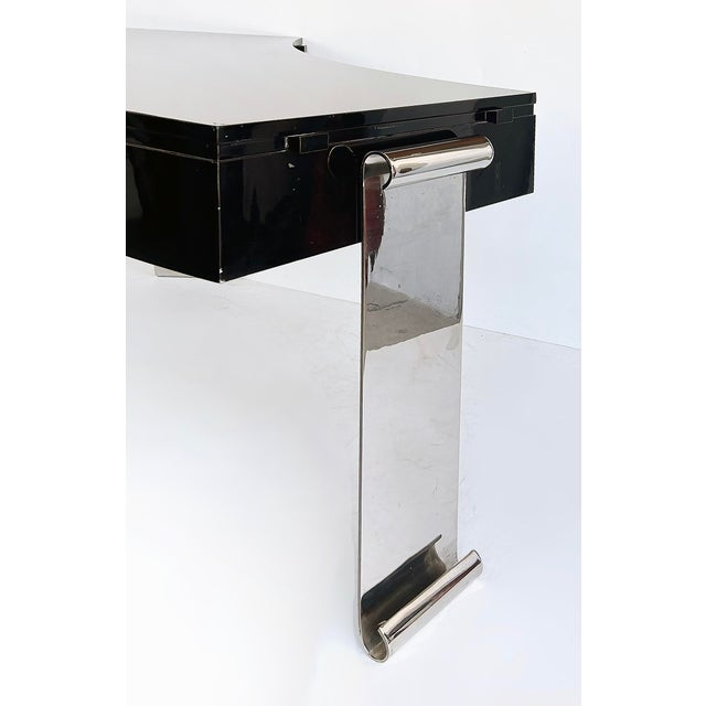1980s Art Deco Style Lacquer, Stainless Steel Desk, Eugene Printz Style For Sale - Image 16 of 17