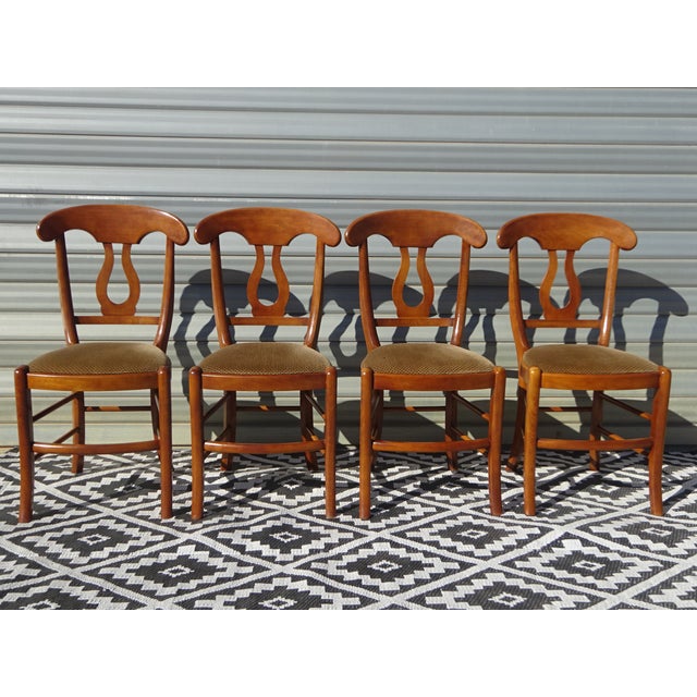 1980s Wooden Chairs with Golden Velvet Top, 1980s, Set of 4 For Sale - Image 5 of 18