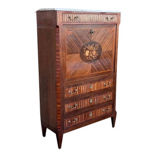 19th Century Empire Drop-Front Oak Secretary Desk or Abattant, Chest France For Sale