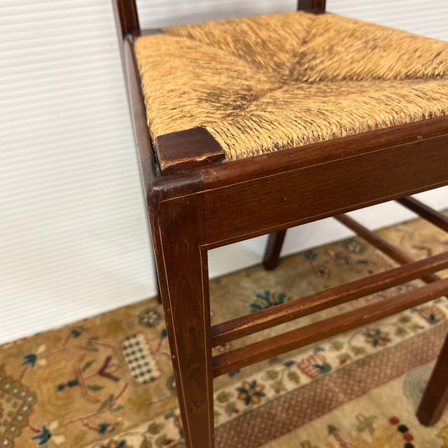 Federal Revival Inlaid Wood Rush Seat Side Chair, Vintage For Sale - Image 11 of 12