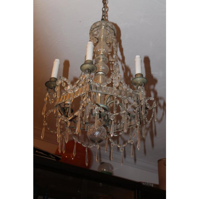 1920s 1910 - 1920 Antique French Art Deco "Maison Bagues" Signed Cut Crystal Steel Framed 6 Light Chandelier For Sale - Image 5 of 9