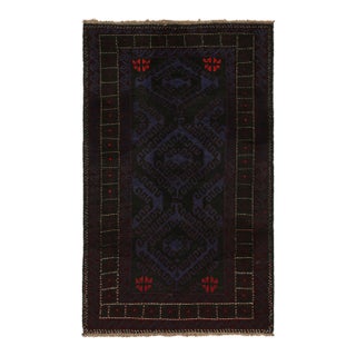 Rug & Kilim’s Baluch Tribal Rugin Indigo Blue and Burgundy Geometric Patterns For Sale