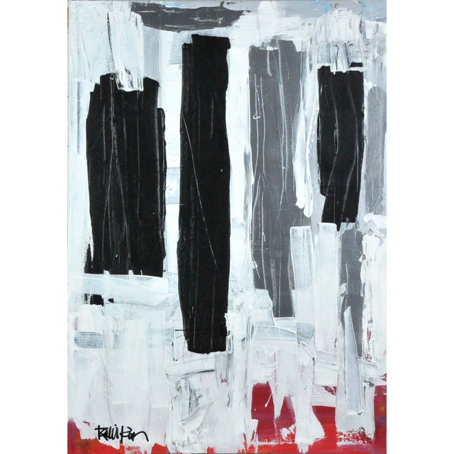 "Red Under Silver, Black & White" Contemporary Abstract Expressionist Acrylic Painting by Robbie Kemper For Sale