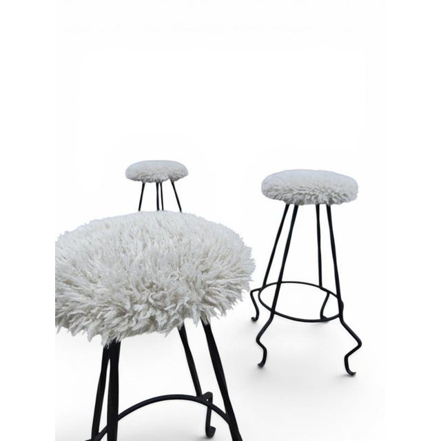 Contemporary Steel and Wool Barstools, Set of 3 For Sale - Image 3 of 6