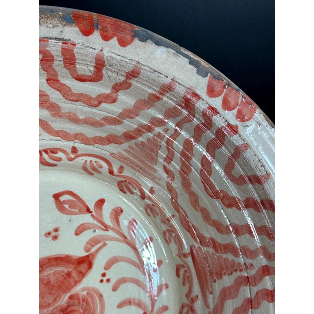 Rare Red Large Spanish handmade glazed terracotta "Lebrillo" earthenware bowl in the style typical of Granada, Diameter...