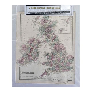 Antique o.w. Gray's 1870s British Isles & Europe (Two-Sided Map, 16" X 19" For Sale