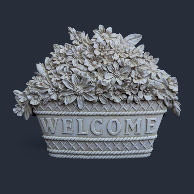 Late 20th Century Basket of Flowers Plaster Welcome Plaque For Sale - Image 5 of 13