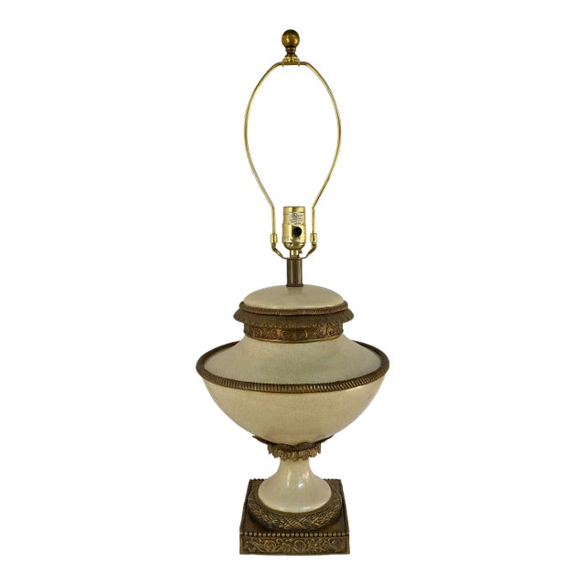 Currey & Company Neoclassical Style Urn Form Brass Ceramic Table Lamp For Sale