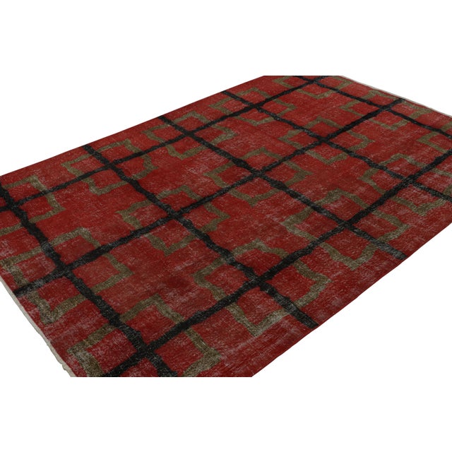 Rug & Kilim Vintage Zeki Müren Rug in Red With Brown Geometric Pattern, From Rug & Kilim For Sale - Image 4 of 7