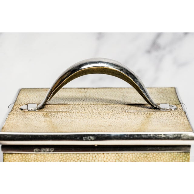 English Edwardian Antique Shagreen Leather Sterling Silver Cigar Box Tobacciana For Sale - Image 14 of 16