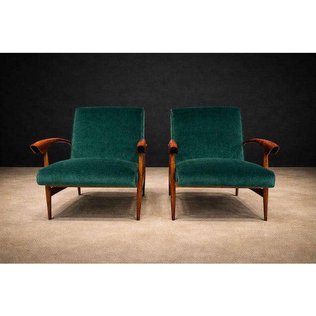 Wood Pair of Armchairs in Brazilian Hardwood & Green Velvet by Liceu De Artes E Ofícios, 1960s For Sale - Image 7 of 13