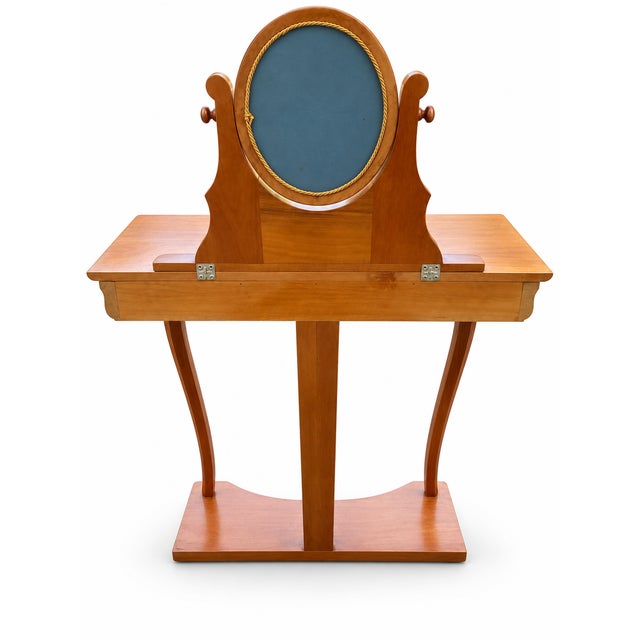Wood Cherrywood Console Dressing Table with Adjustable Oval Mirror, 1970s For Sale - Image 7 of 11
