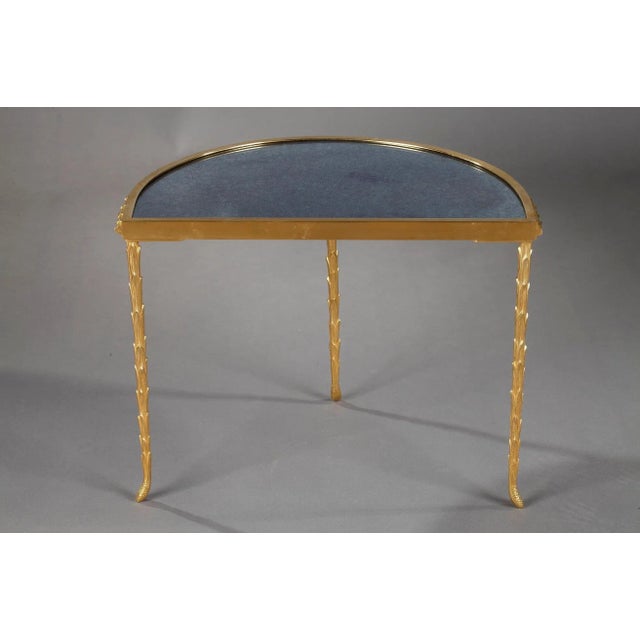 Metal Small Half Moon Table with Bronze Aged Mirror Top from Maison Baguès, 1950s For Sale - Image 7 of 16