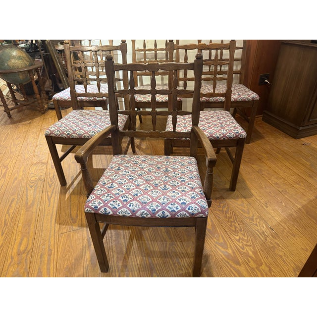 Spanish Revival Set of 6 Vintage Fretwork Dining Chairs. (5 Side Chairs and 1 Arm Chair) For Sale - Image 3 of 12