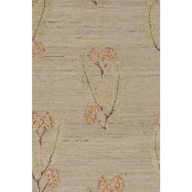 Rug & Kilim’s Block Print Rug With Green, Orange & Beige-Brown Floral ...