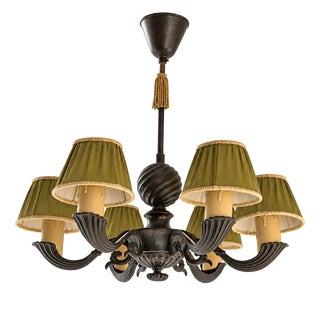 Model 10785 Chandelier in Patinated Metal by Harald Notini for Böhlmarks, Sweden, 1930s For Sale