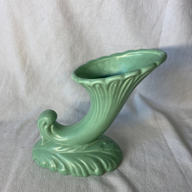 Mid-Century Modern Vintage Royal Haeger Pottery Cornucopia Vase Light Green For Sale - Image 3 of 6