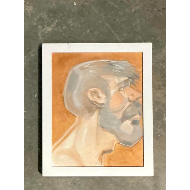 Wood Vintage Boho Original Oil Portrait of Man For Sale - Image 7 of 7