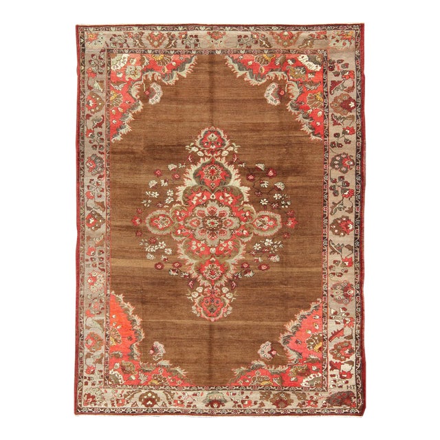 Mid 20th Century Vintage Turkish Rug With Unique Colors in Brown Taupe Green and Gray For Sale
