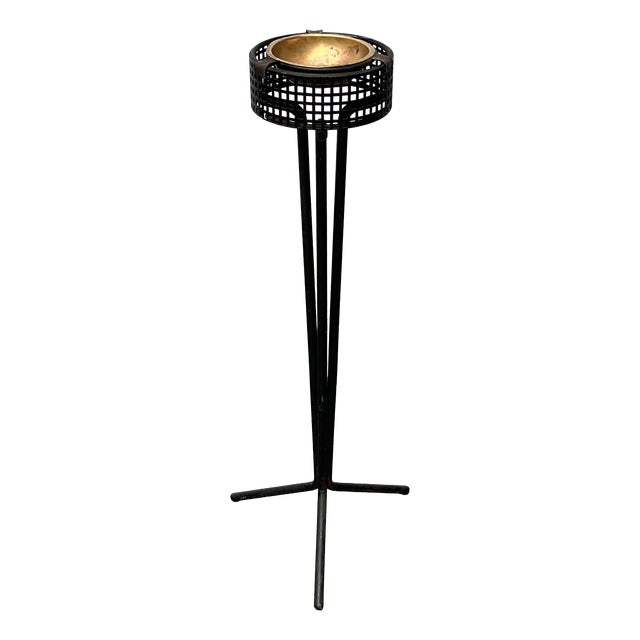 Mid-Century Modern Tripod Standing Ashtray with Perforated Metal, 1960s For Sale