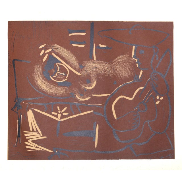 Impressionist 1980s "Femme Couchee et Guitariste" (15) Linocuts After Pablo Picasso For Sale - Image 3 of 3