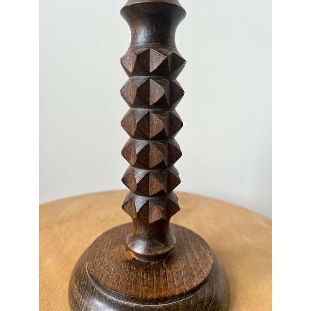 Vintage Turned Wood Table Lamp by Charles Dudouyt, 1940s For Sale - Image 9 of 14