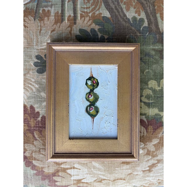 Positively jaunty set of skewered olives. I love a bar painting but this piece can go anywhere, in a variety of decor...