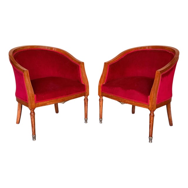 Mid 20th Century French Club Chairs in Red Velvet Upholstery For Sale
