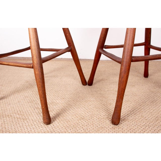 Vintage Beech and Molded Wood Stools in the style of Guillerme and Chambron, 1960s, Set of 6 For Sale - Image 14 of 18
