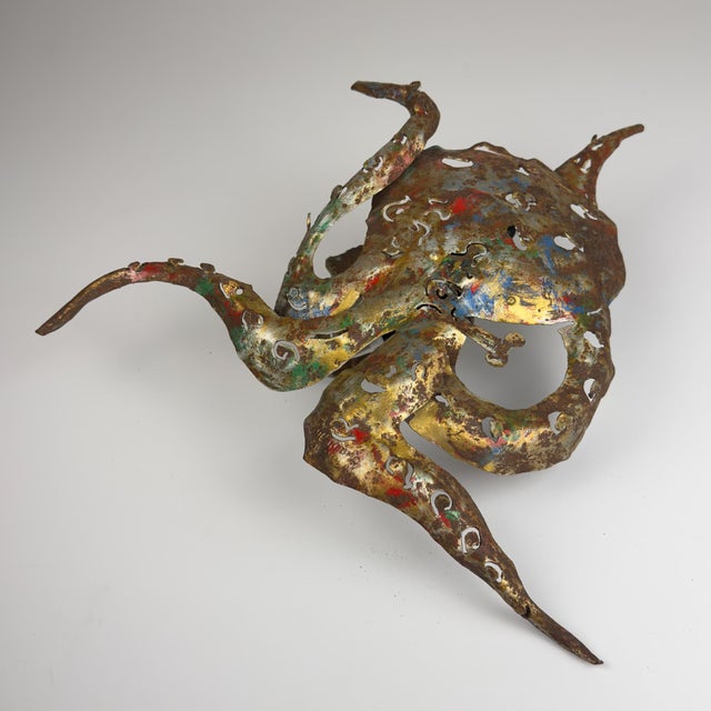 Brutalist Octopus Wall Lamp in Metal by Salvino Marsura, Italy, 1980s For Sale - Image 6 of 18