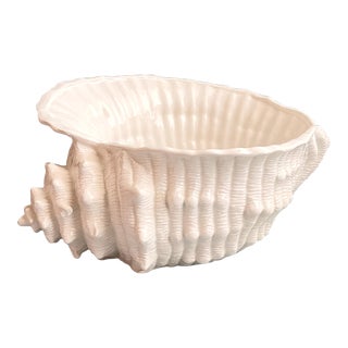 Large White Italian Ceramic Sea Shell Bowl For Sale