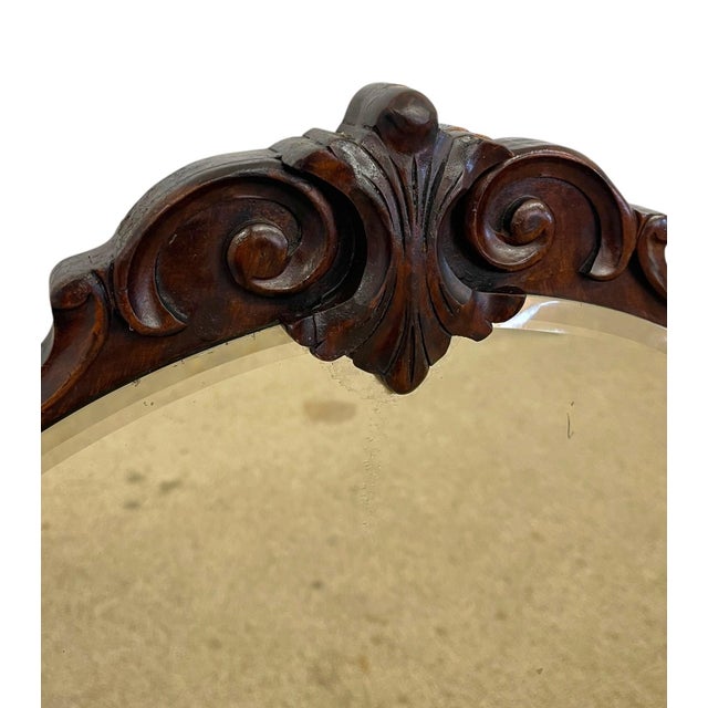 Vintage Carved Wood Arched Wall Mirror With Etched Glass Panels For Sale - Image 9 of 10