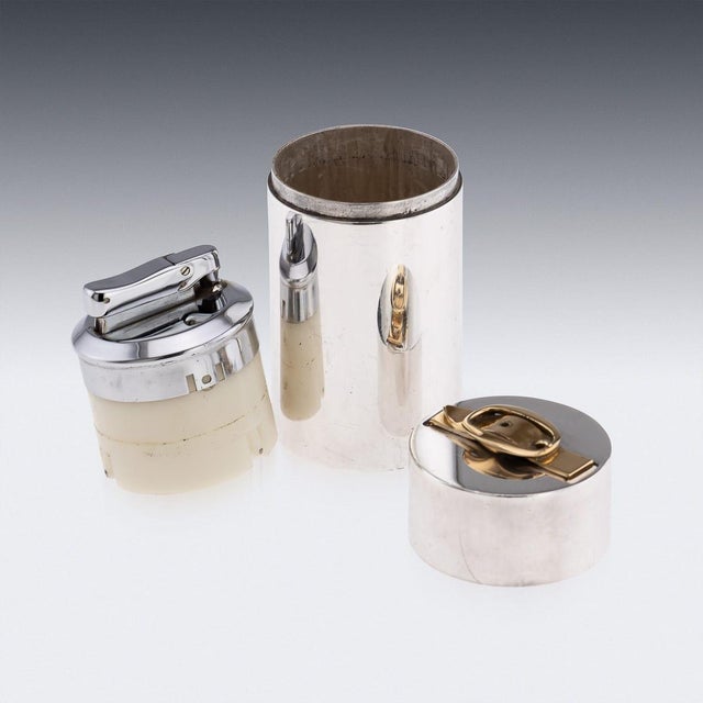 20th Century French Silver Plate & Gilt Table Lighter from Hermès, Paris, 1960s For Sale - Image 7 of 17