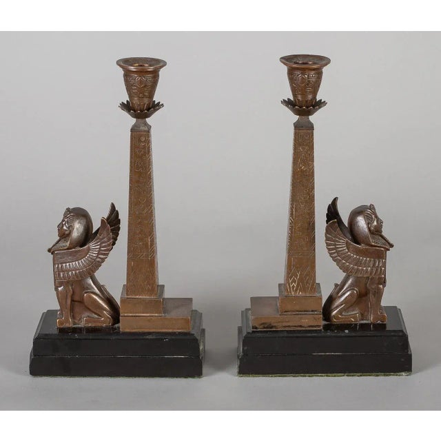 Antique English Egyptian Revival Candlesticks - a Pair For Sale - Image 4 of 9