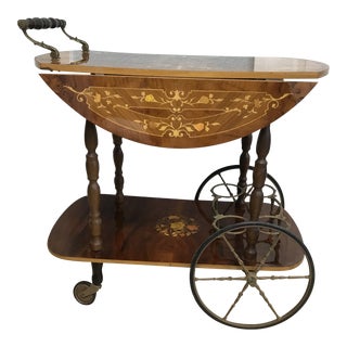 Vintage Italian Marquetry Wood Bar Cart For Sale