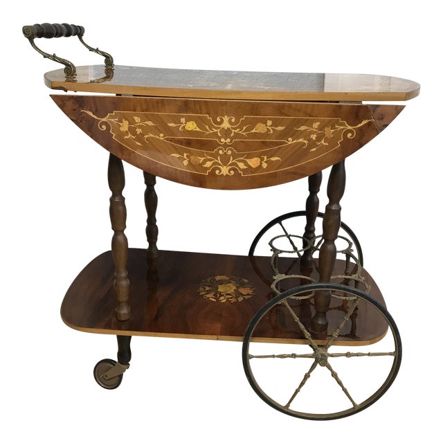 Vintage Italian Marquetry Wood Bar Cart Chairish