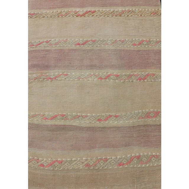 Mid 20th Century Mid 20th Century Vintage Hand Woven Turkish Kilim Runner With Stripes Purple Taupe and Tan For Sale - Image 5 of 11