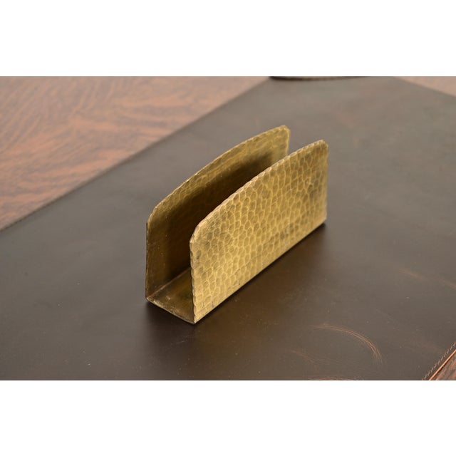 Roycroft Roycroft Arts & Crafts Brass Finished Hammered Copper Letter Rack For Sale - Image 4 of 11